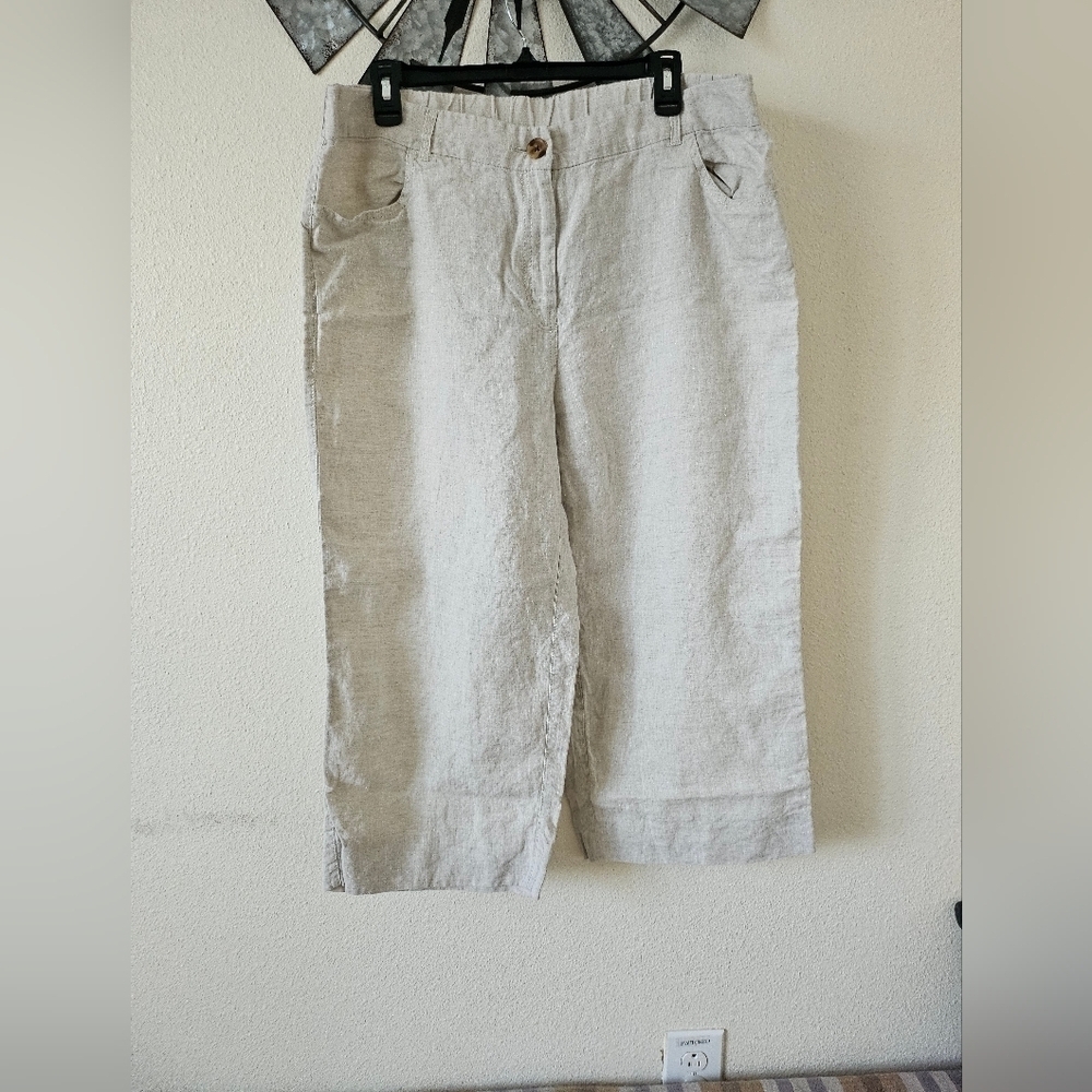 Chico’s 100% Linen Cropped Wide Leg Pants Beige Travel Resort Women’s Size 16. - Picture 10 of 12